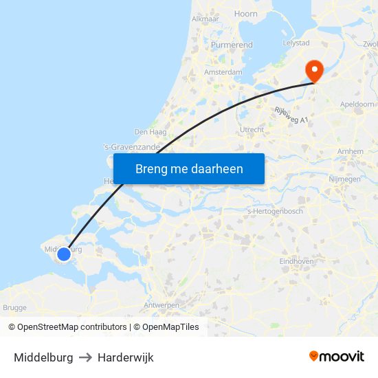 Middelburg to Harderwijk map