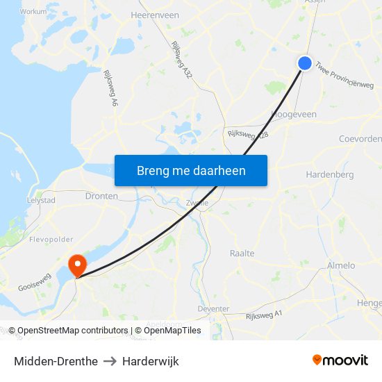 Midden-Drenthe to Harderwijk map