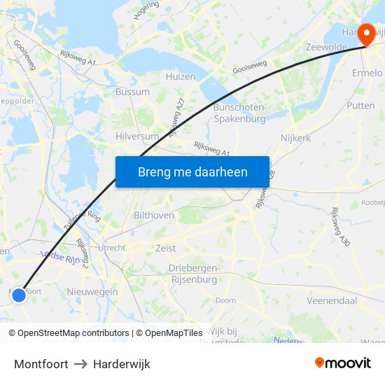 Montfoort to Harderwijk map