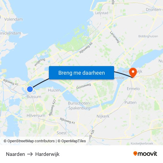 Naarden to Harderwijk map