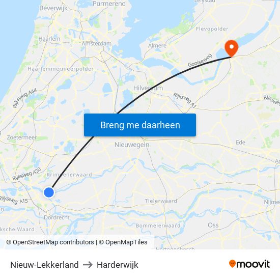 Nieuw-Lekkerland to Harderwijk map