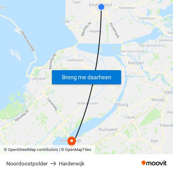 Noordoostpolder to Harderwijk map