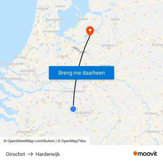 Oirschot to Harderwijk map