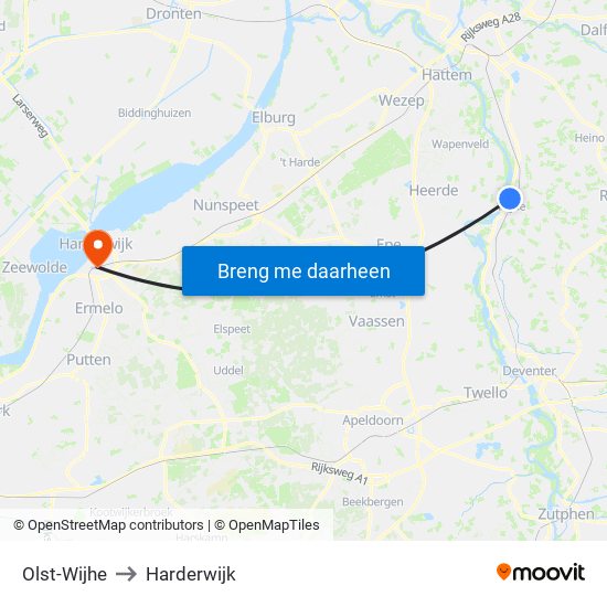 Olst-Wijhe to Harderwijk map