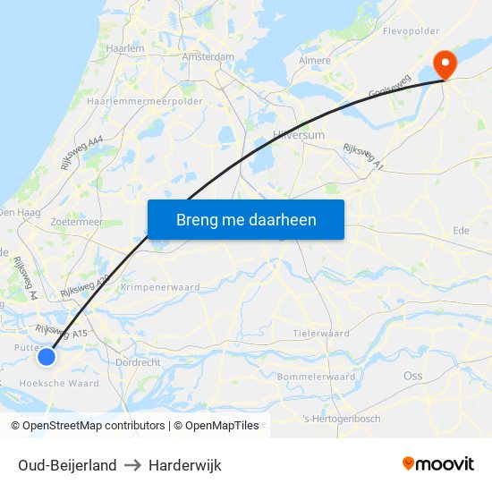 Oud-Beijerland to Harderwijk map