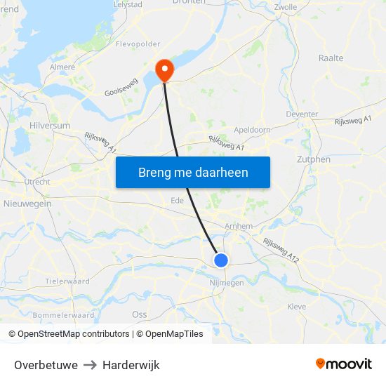Overbetuwe to Harderwijk map