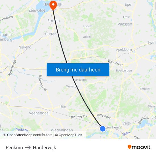 Renkum to Harderwijk map