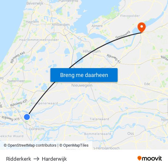 Ridderkerk to Harderwijk map