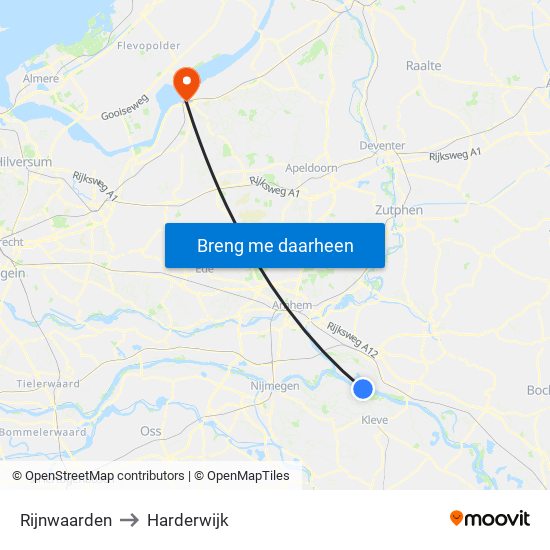 Rijnwaarden to Harderwijk map