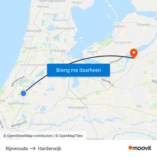 Rijnwoude to Harderwijk map