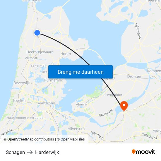 Schagen to Harderwijk map