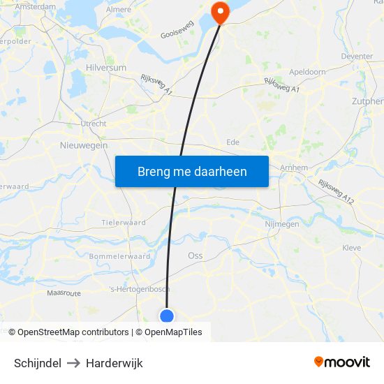 Schijndel to Harderwijk map