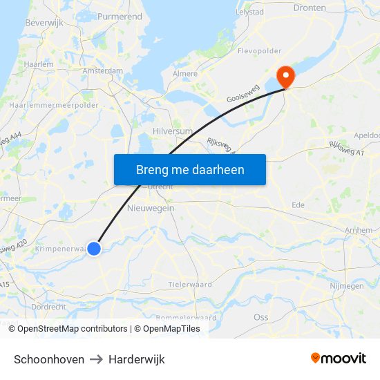 Schoonhoven to Harderwijk map