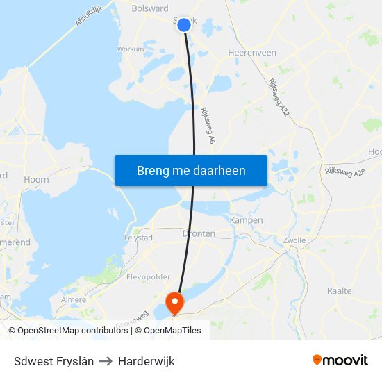 Sdwest Fryslân to Harderwijk map