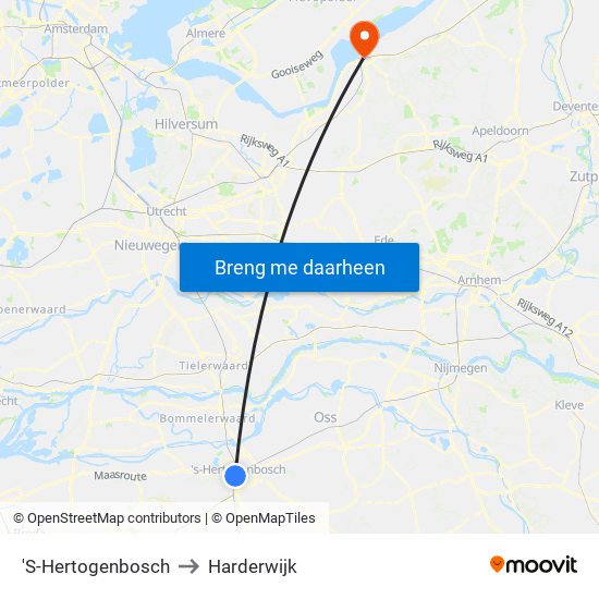 'S-Hertogenbosch to Harderwijk map