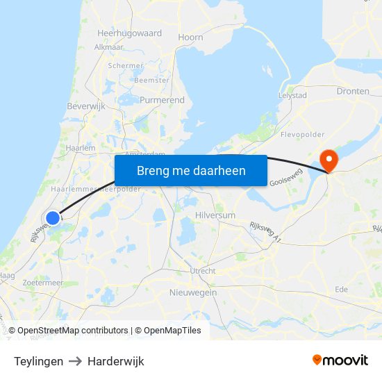 Teylingen to Harderwijk map