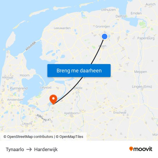 Tynaarlo to Harderwijk map