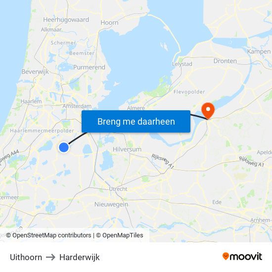 Uithoorn to Harderwijk map