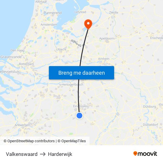 Valkenswaard to Harderwijk map