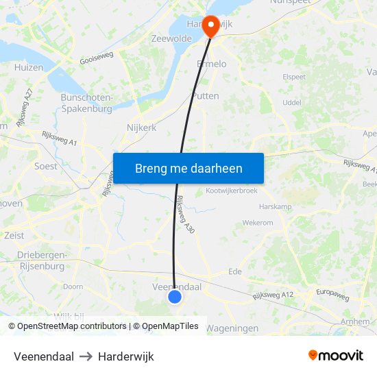 Veenendaal to Harderwijk map