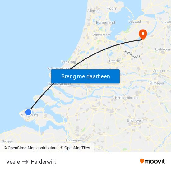 Veere to Harderwijk map