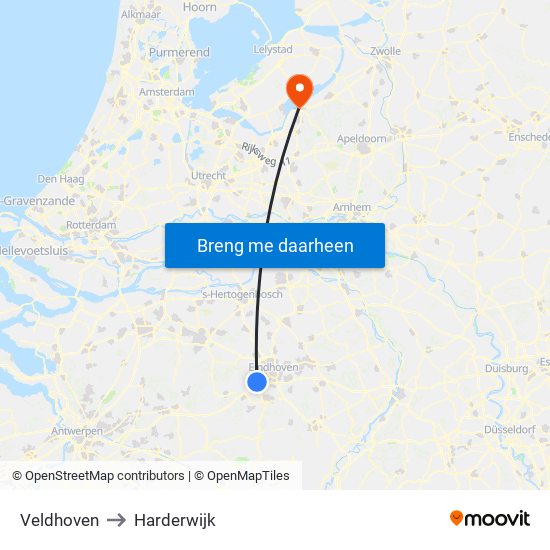 Veldhoven to Harderwijk map