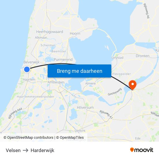 Velsen to Harderwijk map