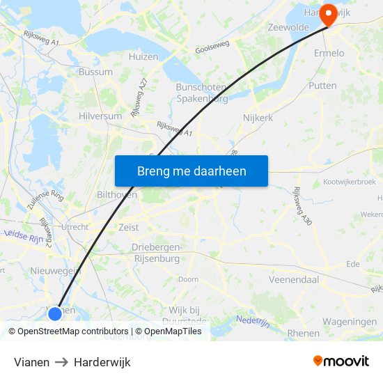 Vianen to Harderwijk map
