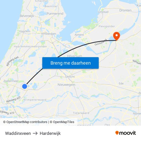 Waddinxveen to Harderwijk map