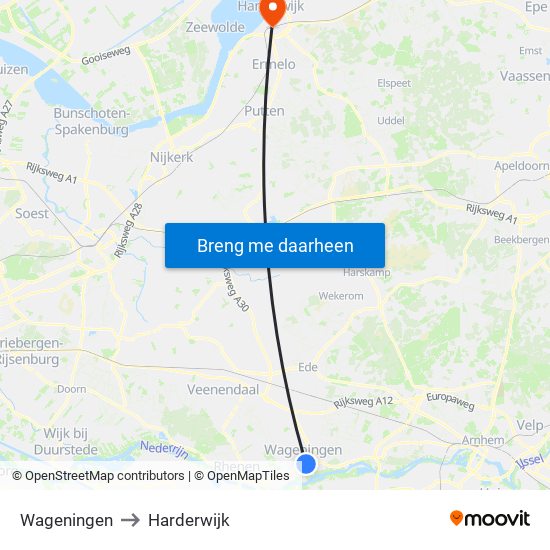 Wageningen to Harderwijk map