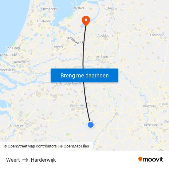 Weert to Harderwijk map