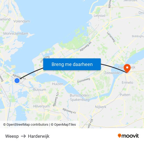Weesp to Harderwijk map