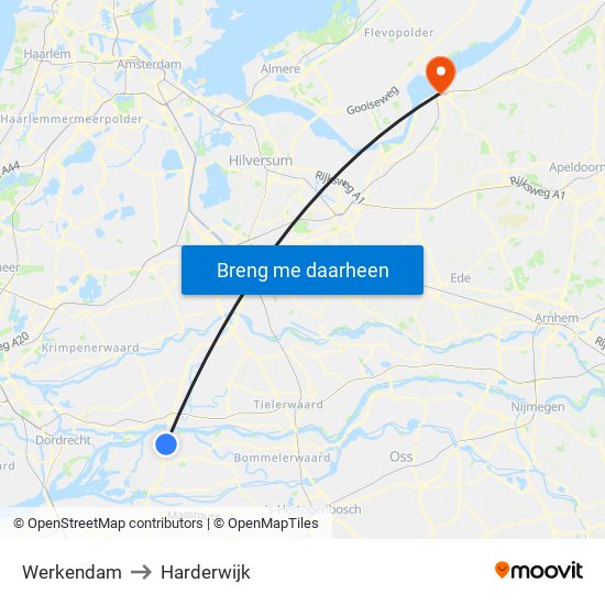 Werkendam to Harderwijk map