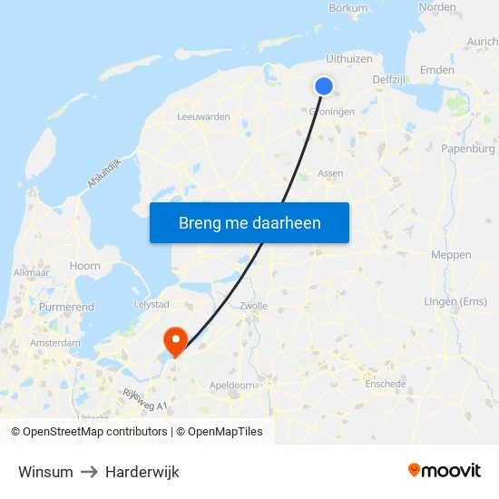 Winsum to Harderwijk map