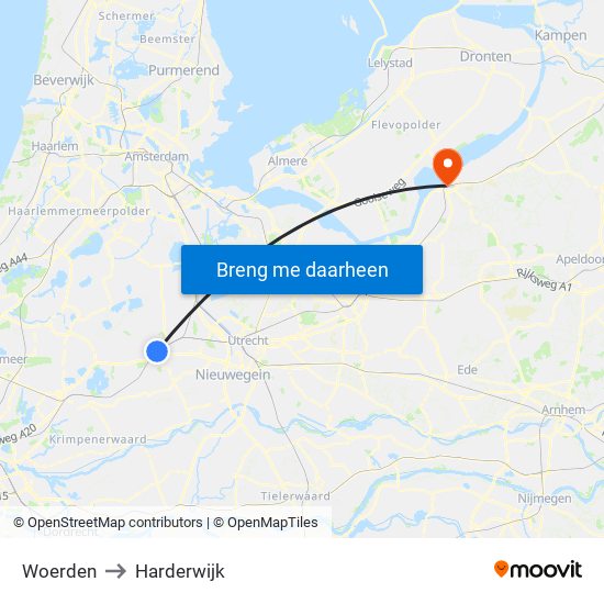 Woerden to Harderwijk map