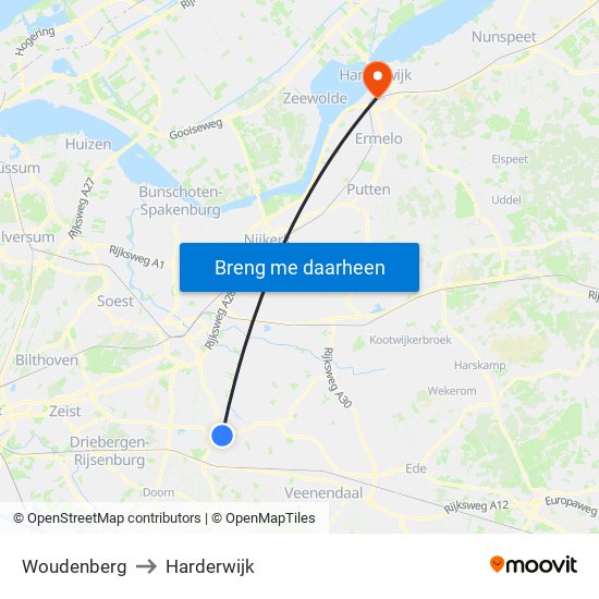 Woudenberg to Harderwijk map