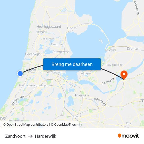 Zandvoort to Harderwijk map
