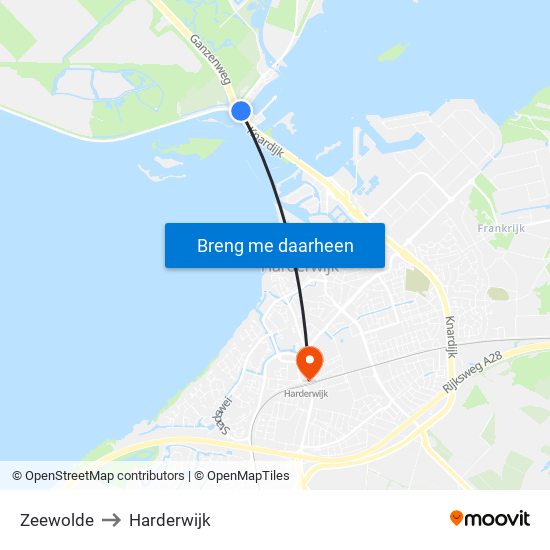 Zeewolde to Harderwijk map
