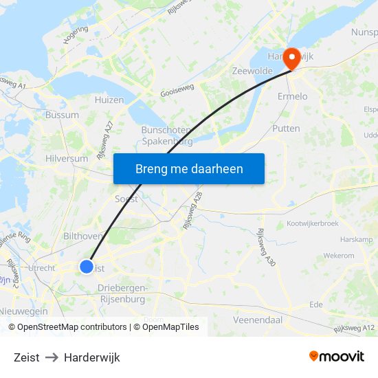 Zeist to Harderwijk map