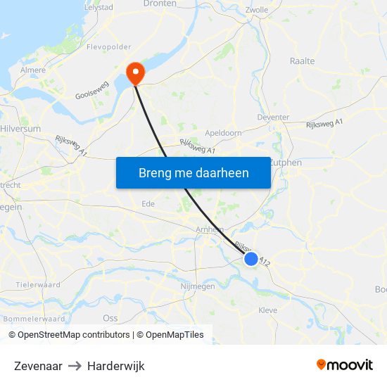 Zevenaar to Harderwijk map