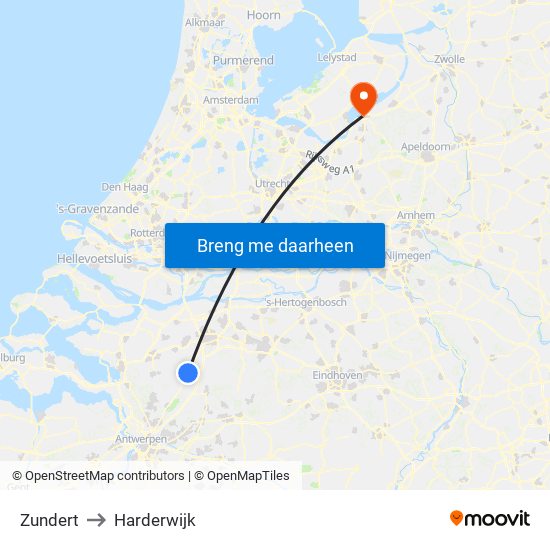Zundert to Harderwijk map