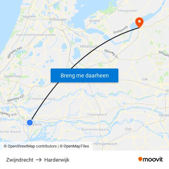 Zwijndrecht to Harderwijk map