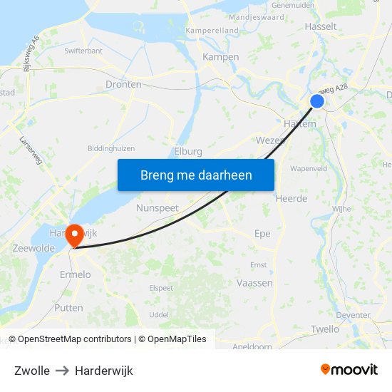 Zwolle to Harderwijk map