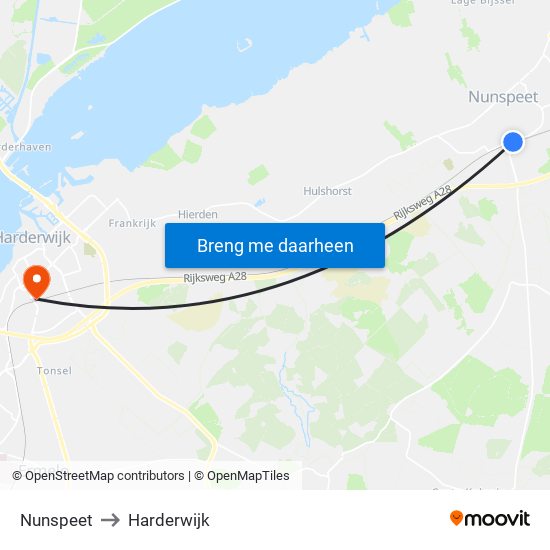 Nunspeet to Harderwijk map
