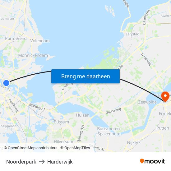 Noorderpark to Harderwijk map