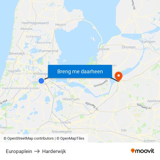 Europaplein to Harderwijk map