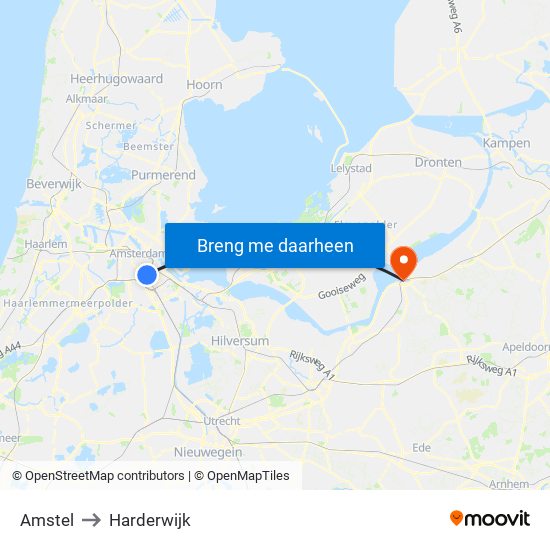Amstel to Harderwijk map