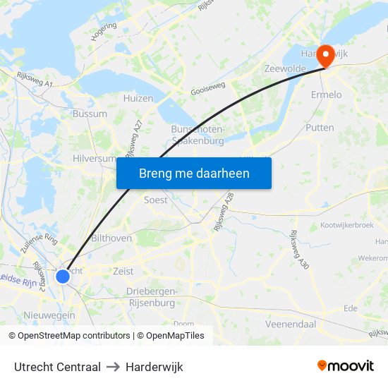 Utrecht Centraal to Harderwijk map