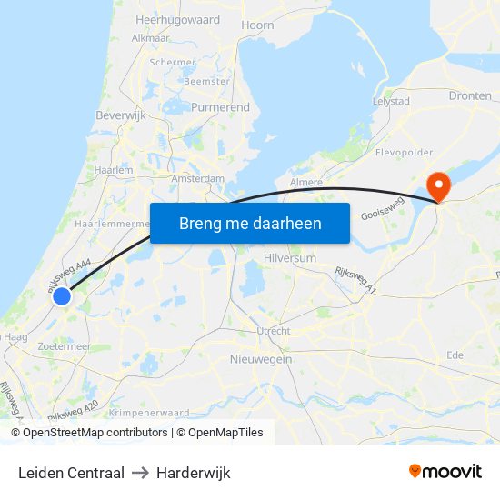 Leiden Centraal to Harderwijk map