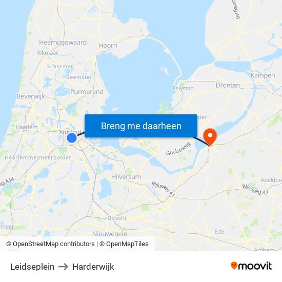 Leidseplein to Harderwijk map